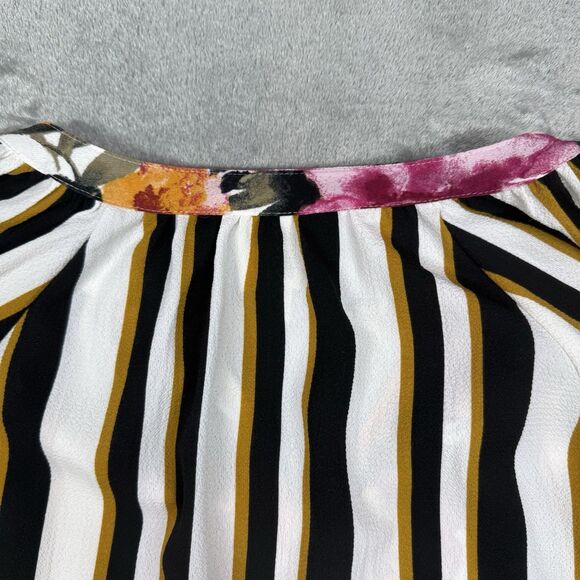 Fig & Flower Anthropologie Floral Boho Peasant Blouse Top Women's M White Stripe - Picture 5 of 8